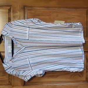 NWT Flower & Feather Striped Roll Sleeve Shirt Size 3X